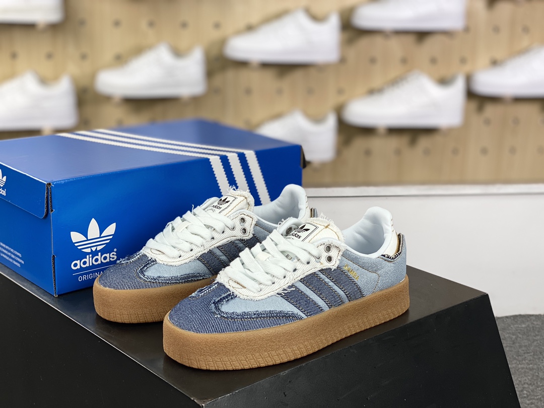 160 Atmos x Adidas Originals Sambae”Stacked Denim”桑巴舞板鞋“拉链牛仔浅蓝深蓝生胶底”II0001