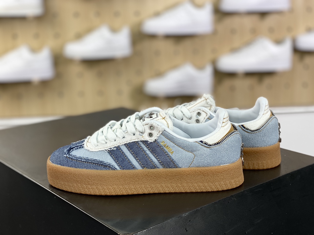 160 Atmos x Adidas Originals Sambae"Stacked Denim"桑巴舞板鞋“拉链牛仔浅蓝深蓝生胶底”II0001