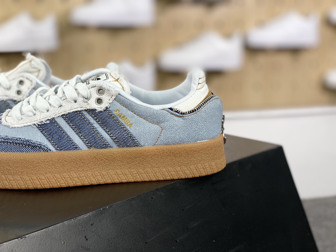 160 Atmos x Adidas Originals Sambae"Stacked Denim"桑巴舞板鞋“拉链牛仔浅蓝深蓝生胶底”II0001