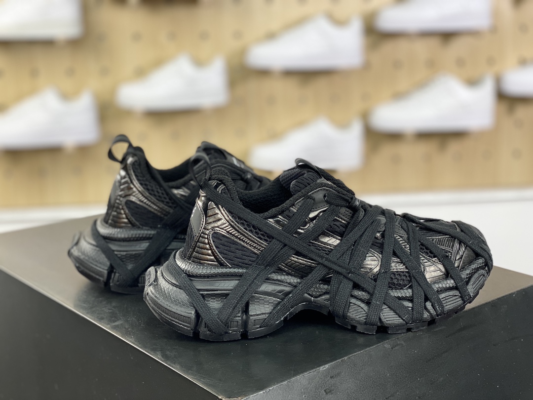 500 巴黎世家BALENCIAGA 3XL Extreme Lace Sneakers 3+系列低帮慢跑鞋“网织全黑绑绳木乃伊”778697 W3XLL 0125