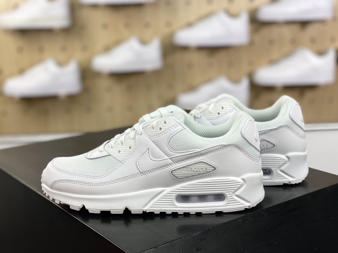 200 耐克Nike Air Max 90"All White Black"系列低帮复古慢跑鞋“全白武士”CN8490-100