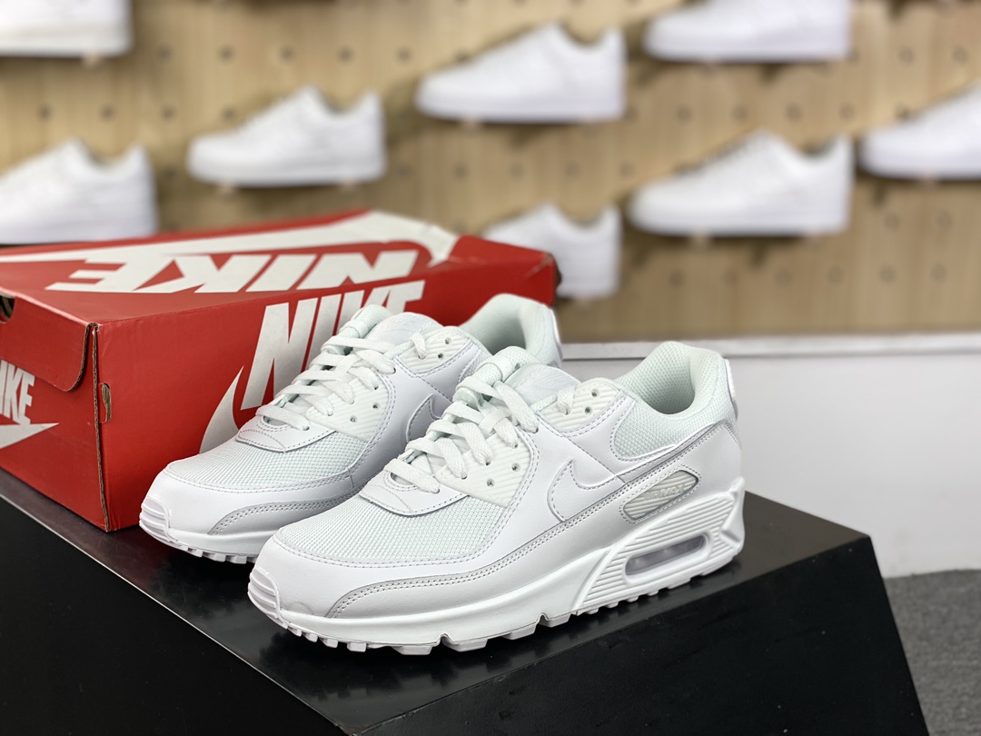 200 耐克Nike Air Max 90″All White Black”系列低帮复古慢跑鞋“全白武士”CN8490-100