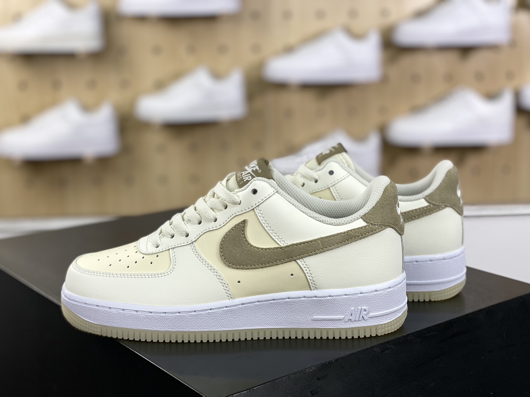 200 Nike Air Force 1 '07 Low"SKhaki Coconut Milk"空军一号板鞋“皮革椰奶白黄卡其钩子”FN5832-101