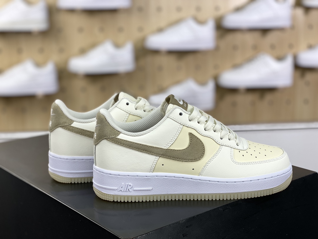 200 Nike Air Force 1 '07 Low"SKhaki Coconut Milk"空军一号板鞋“皮革椰奶白黄卡其钩子”FN5832-101