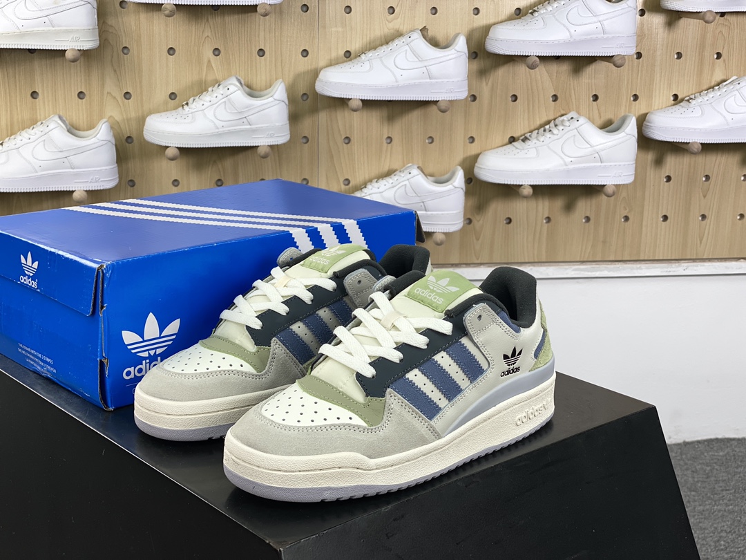 240 三叶草Adidas Originals Forum Low CL 罗马系列低帮板鞋“米白绿灰藏蓝”ID6263