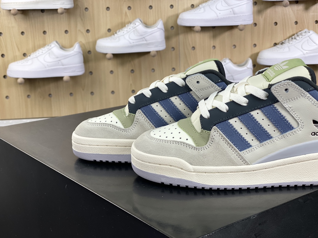 240 三叶草Adidas Originals Forum Low CL 罗马系列低帮板鞋“米白绿灰藏蓝”ID6263