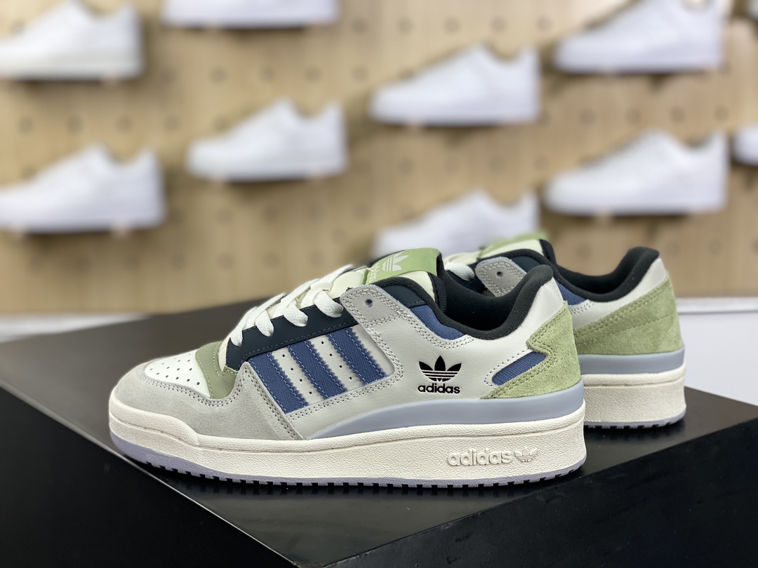 240 三叶草Adidas Originals Forum Low CL 罗马系列低帮板鞋“米白绿灰藏蓝”ID6263