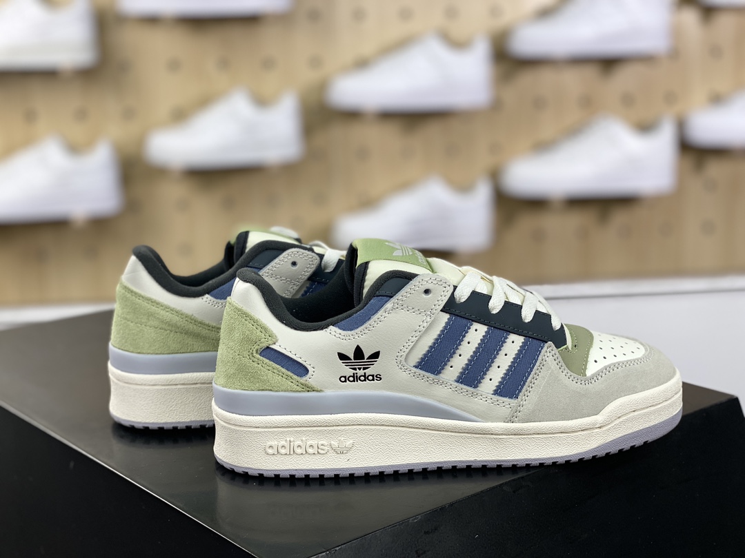 240 三叶草Adidas Originals Forum Low CL 罗马系列低帮板鞋“米白绿灰藏蓝”ID6263