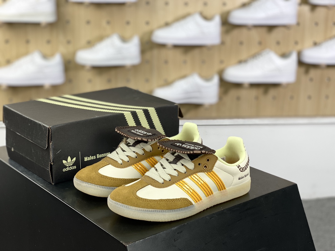 200 Wales Bonner x Adidas Originals Samba Classic”Light Yellow”桑巴舞板鞋“长鞋舌淡黄棕果冻底”IG5888