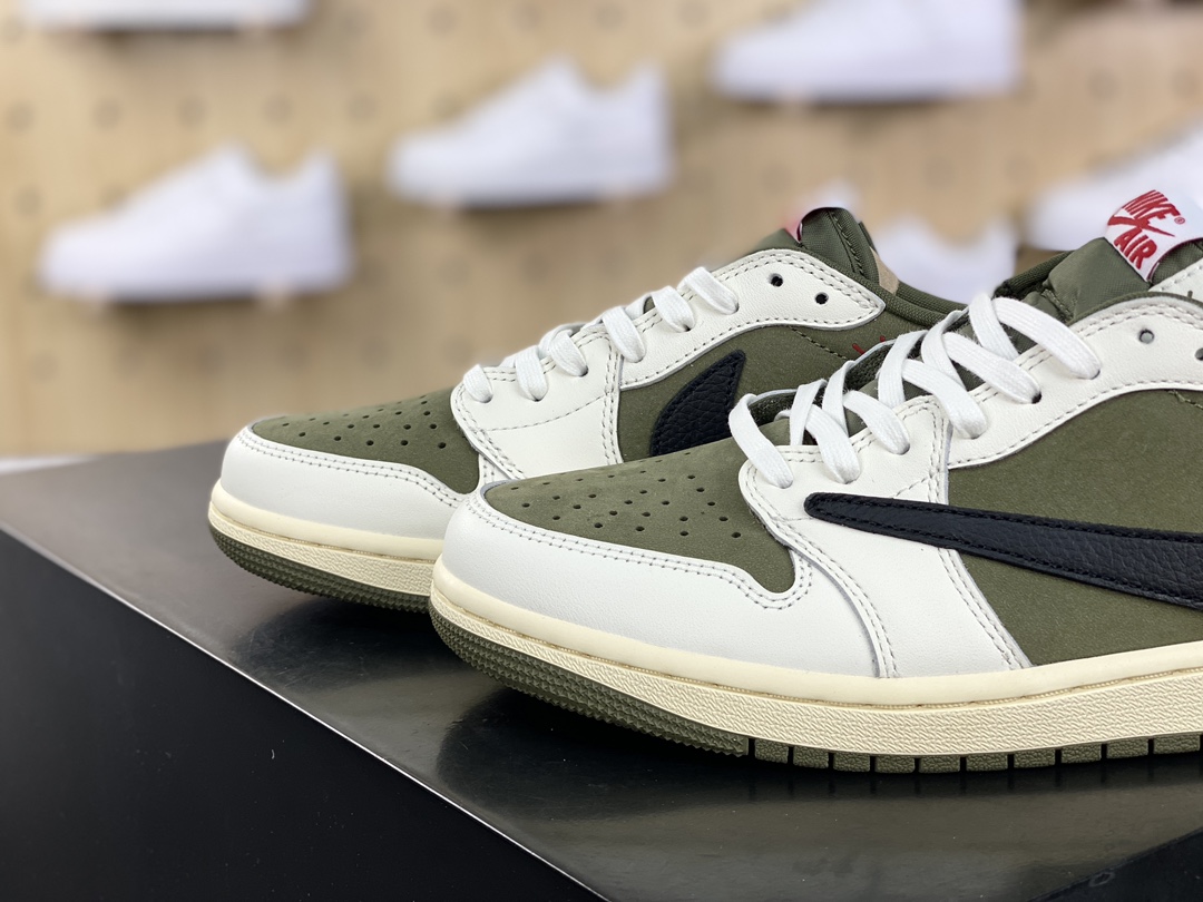 400 Travis Scott x Nike Air Jordan 1 Low OG"Medium Olive"AJ1乔丹一代篮球鞋“TS联名反转橄榄绿白黑倒钩10.0”DM7866-200