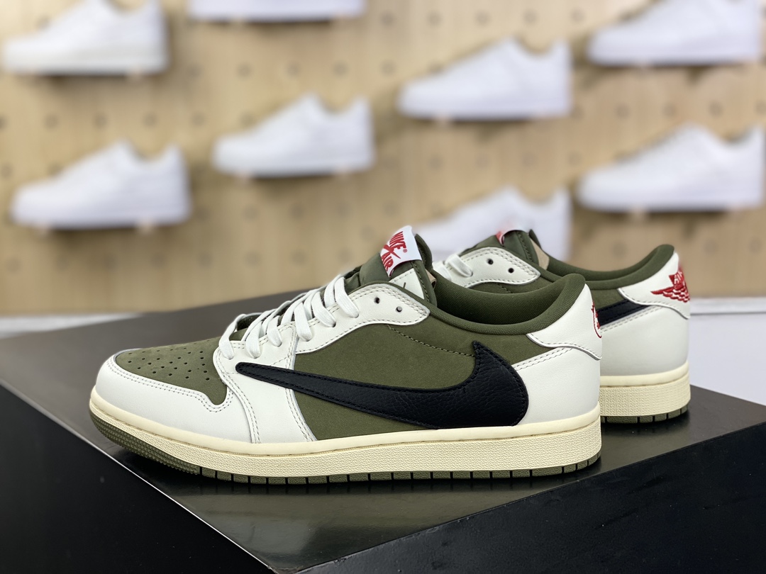 400 Travis Scott x Nike Air Jordan 1 Low OG"Medium Olive"AJ1乔丹一代篮球鞋“TS联名反转橄榄绿白黑倒钩10.0”DM7866-200