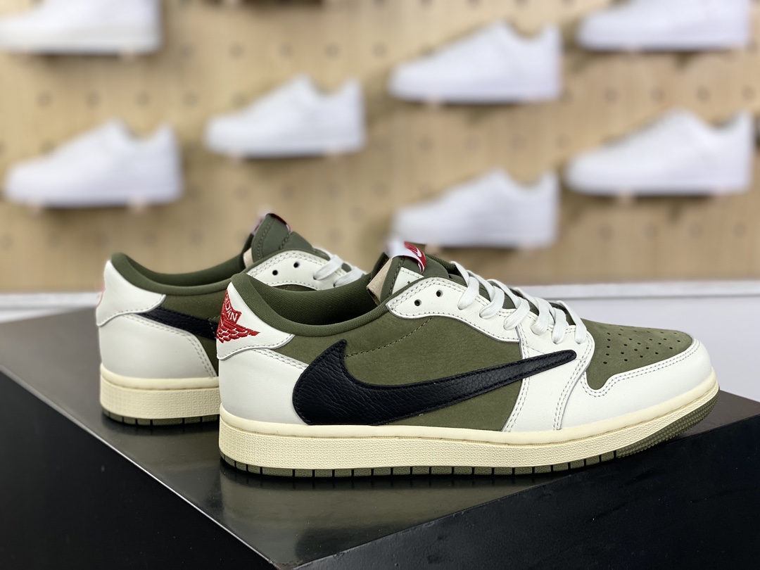 400 Travis Scott x Nike Air Jordan 1 Low OG"Medium Olive"AJ1乔丹一代篮球鞋“TS联名反转橄榄绿白黑倒钩10.0”DM7866-200