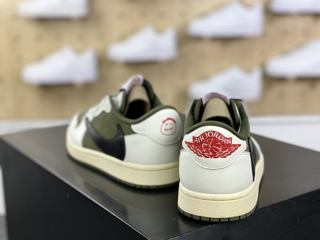 400 Travis Scott x Nike Air Jordan 1 Low OG"Medium Olive"AJ1乔丹一代篮球鞋“TS联名反转橄榄绿白黑倒钩10.0”DM7866-200