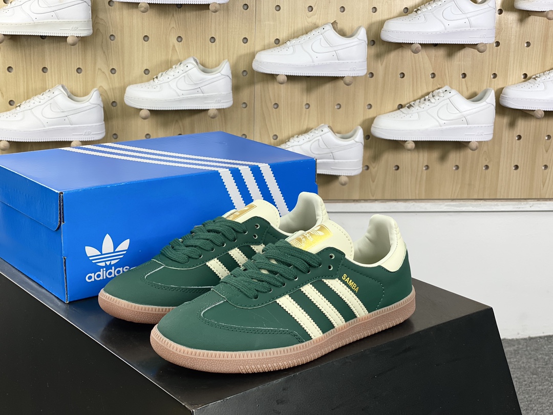 140 Adidas Originals Samba OG”Collegiate Green Gum”桑巴舞板鞋“皮革深绿米白生胶底”IE0872