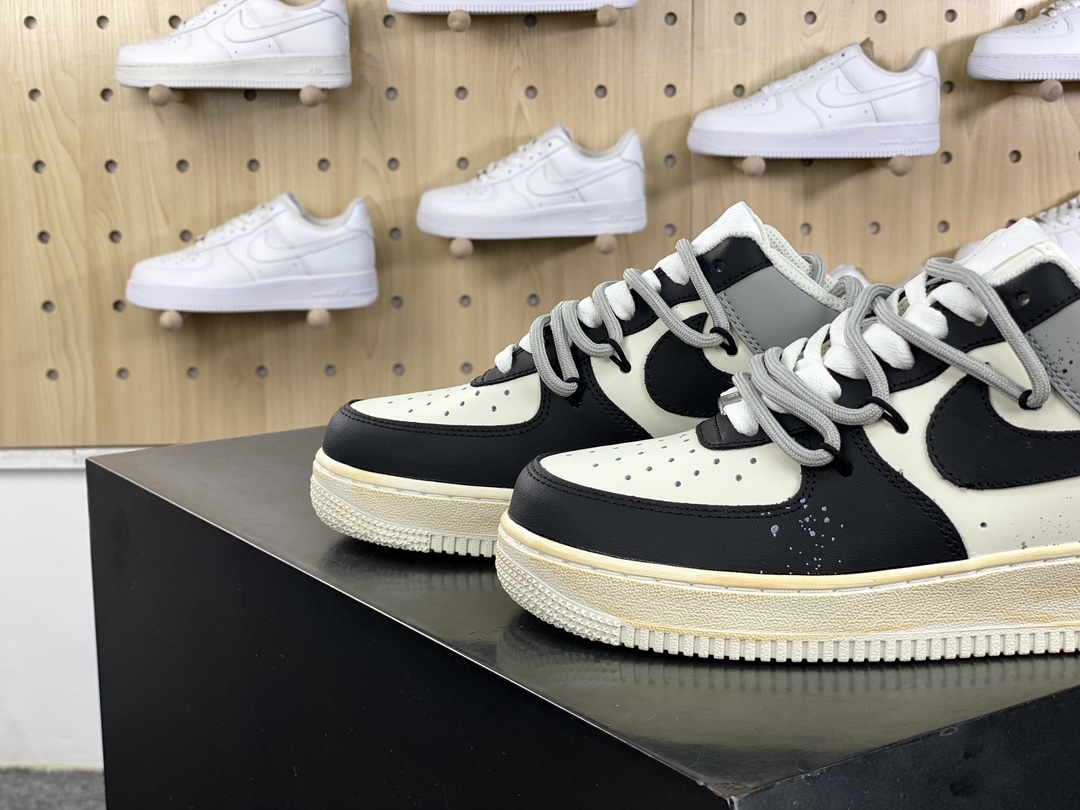 260 耐克Nike Air Force 1'07 Low"Black/White/Grey/Graffiti"空军一号板鞋“皮革黑白灰无声缠绕做旧绑绳”ZH0316-015