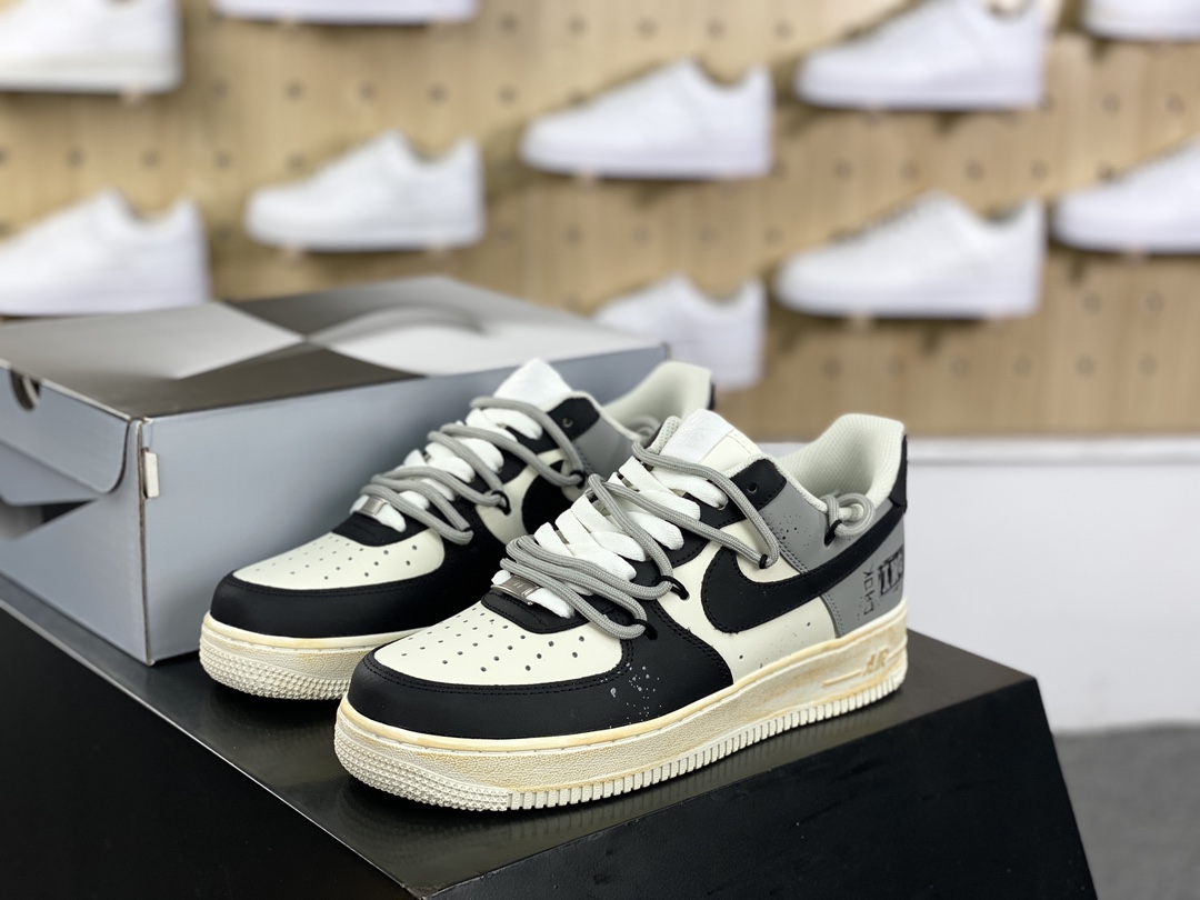 260 耐克Nike Air Force 1’07 Low”Black/White/Grey/Graffiti”空军一号板鞋“皮革黑白灰无声缠绕做旧绑绳”ZH0316-015