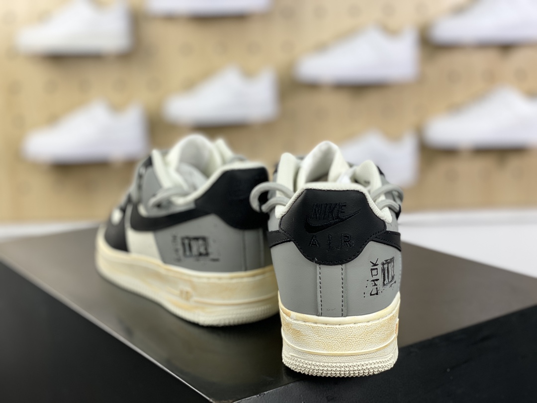 260 耐克Nike Air Force 1'07 Low"Black/White/Grey/Graffiti"空军一号板鞋“皮革黑白灰无声缠绕做旧绑绳”ZH0316-015