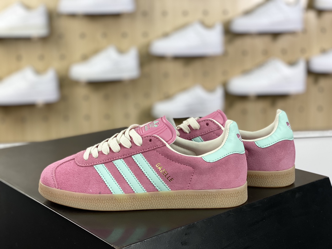 160 阿迪达斯Adidas Originals Gazelle 90 羚羊90复刻版系列板鞋“翻毛玫粉浅薄荷”IH5015