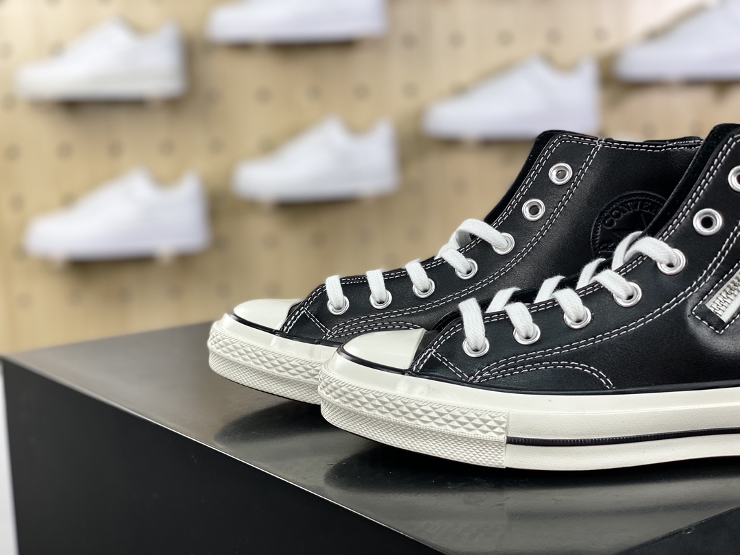 160 匡威Converse Chuck Taylor 1970s Side Zip Hi Leather"Black/Egret"高帮休闲运动硫化板鞋“皮革黑白侧拉链”166721C