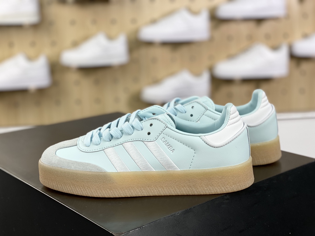 160 阿迪达斯Adidas Samba 2.0 XLG"Almost Blue Gum"桑巴舞板鞋“皮革薄荷蓝白生胶底”ID0435