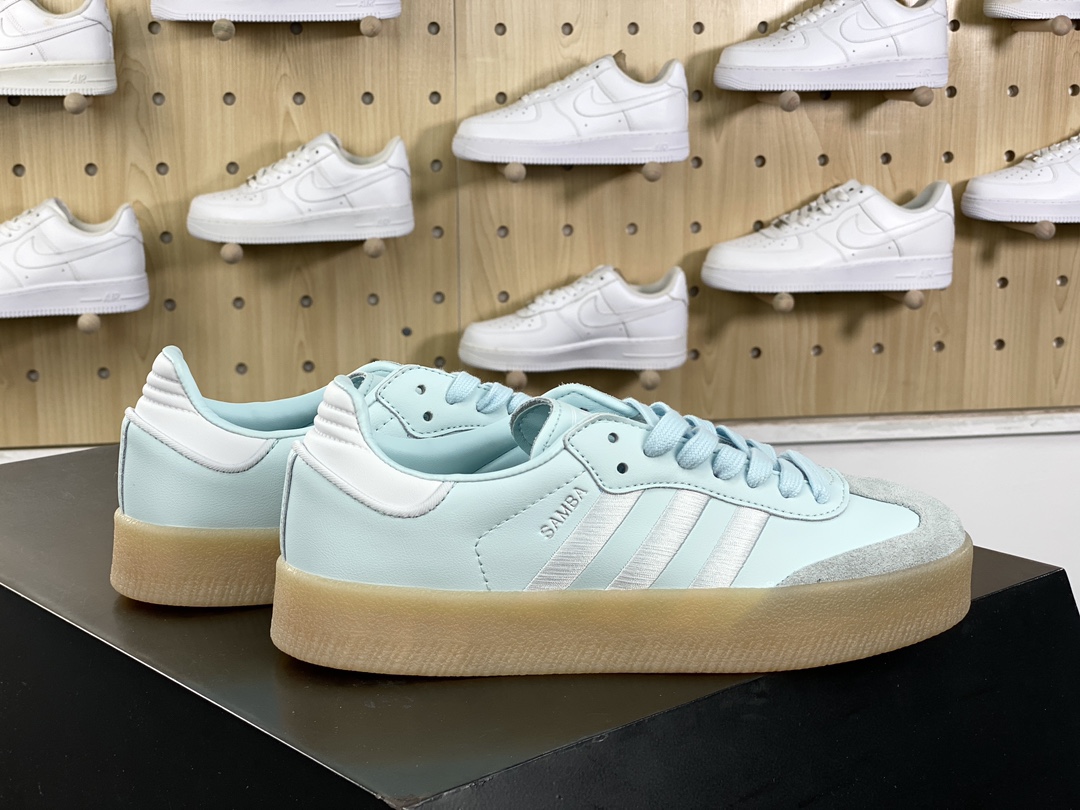 160 阿迪达斯Adidas Samba 2.0 XLG"Almost Blue Gum"桑巴舞板鞋“皮革薄荷蓝白生胶底”ID0435