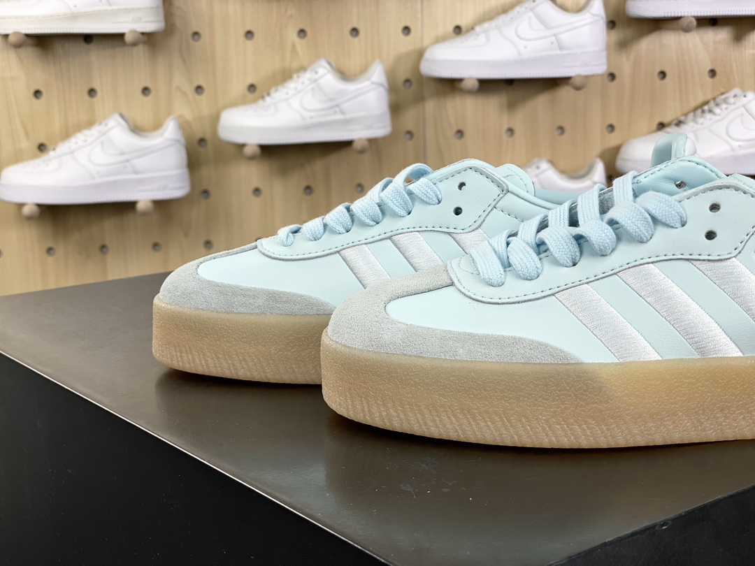 160 阿迪达斯Adidas Samba 2.0 XLG"Almost Blue Gum"桑巴舞板鞋“皮革薄荷蓝白生胶底”ID0435