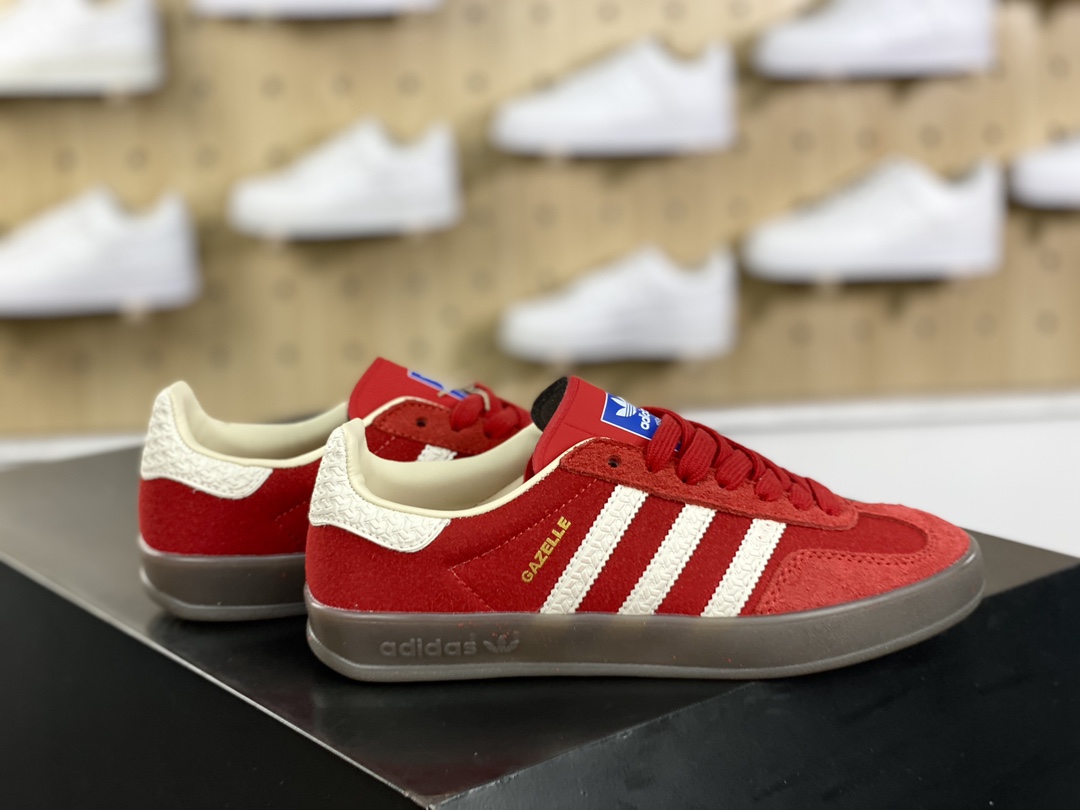 140 阿迪达斯Adidas Gazelle Indoor Trainers 羚羊内训系板鞋“翻毛红白生胶底”IF1808