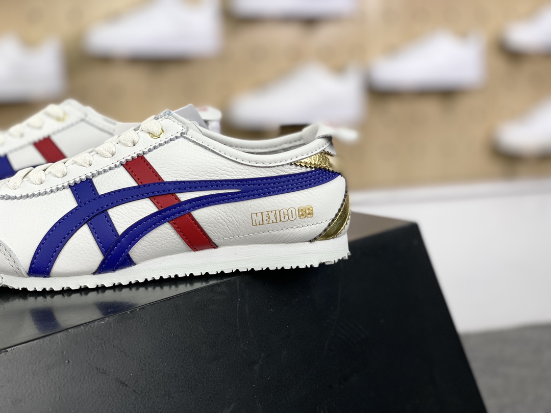 220 鬼塚虎/Onitsuka Tiger Mexico 66经典墨西哥系列低帮慢跑鞋“皮革白宝蓝红金”D507L-0152