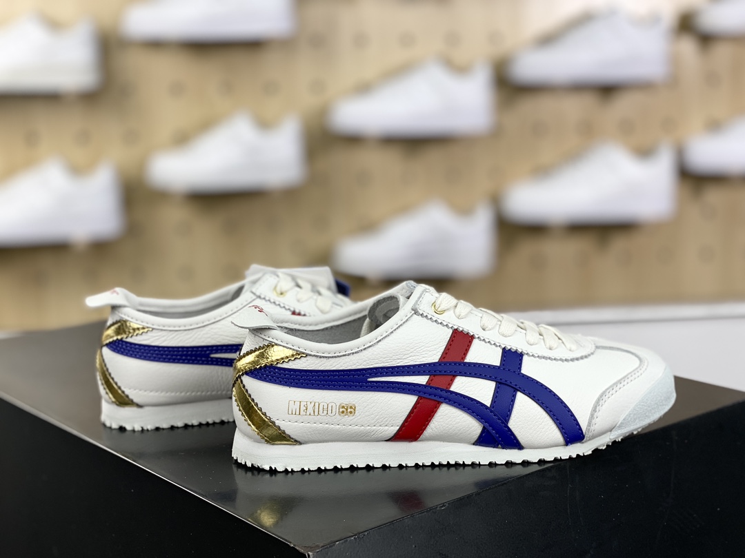 220 鬼塚虎/Onitsuka Tiger Mexico 66经典墨西哥系列低帮慢跑鞋“皮革白宝蓝红金”D507L-0152