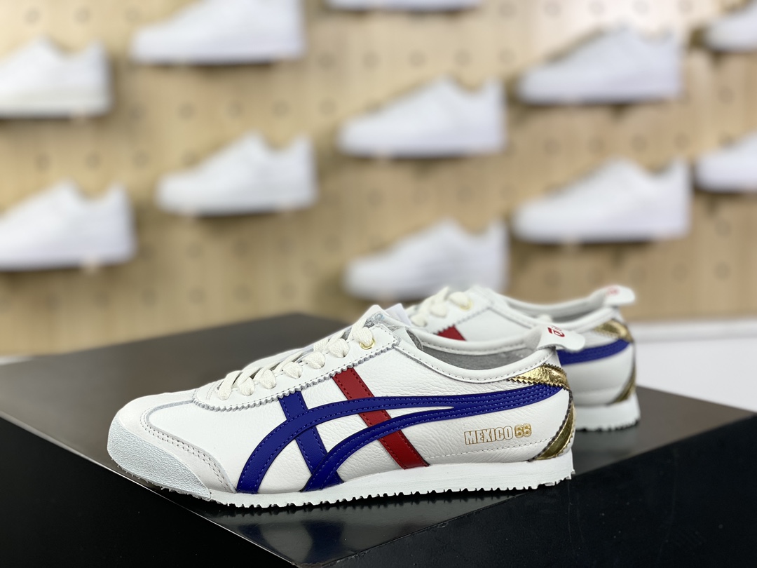 220 鬼塚虎/Onitsuka Tiger Mexico 66经典墨西哥系列低帮慢跑鞋“皮革白宝蓝红金”D507L-0152