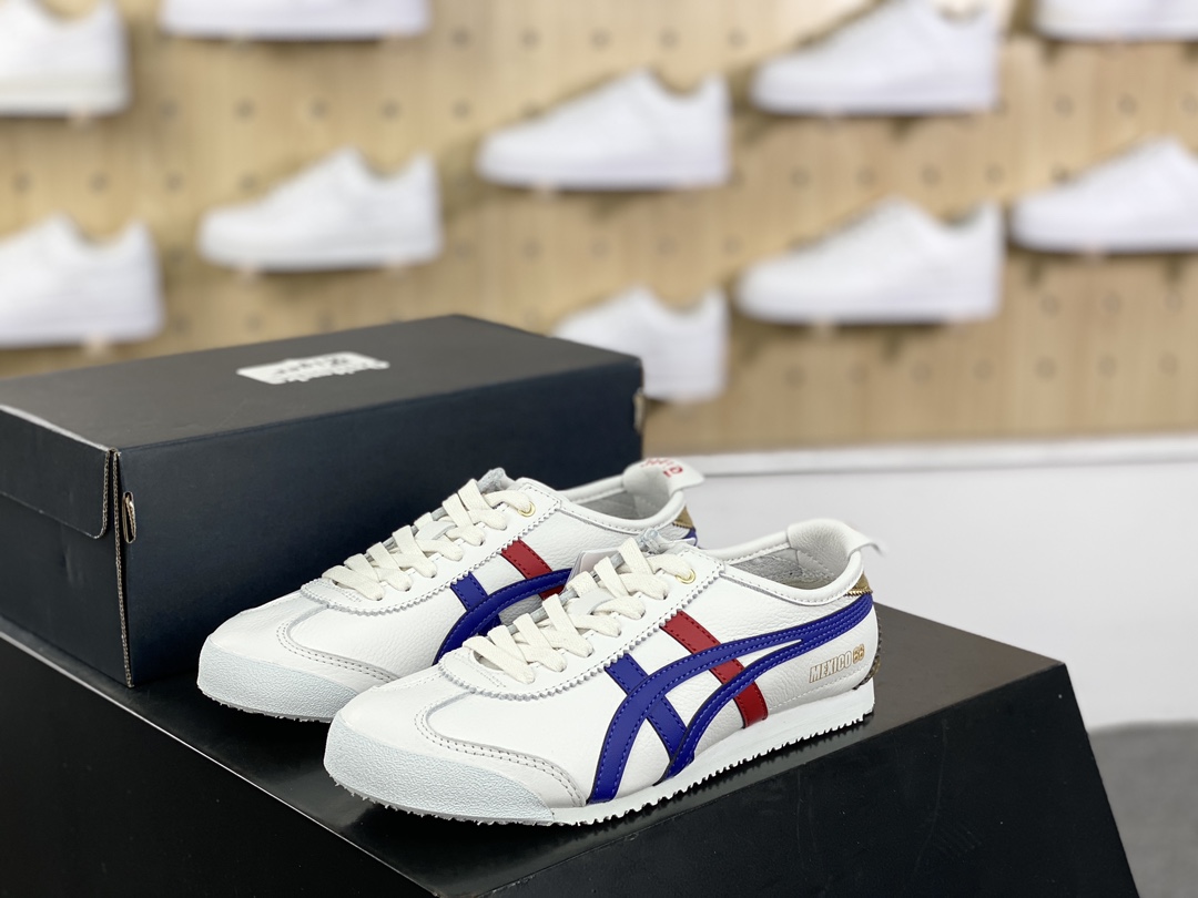 220 鬼塚虎/Onitsuka Tiger Mexico 66经典墨西哥系列低帮慢跑鞋“皮革白宝蓝红金”D507L-0152