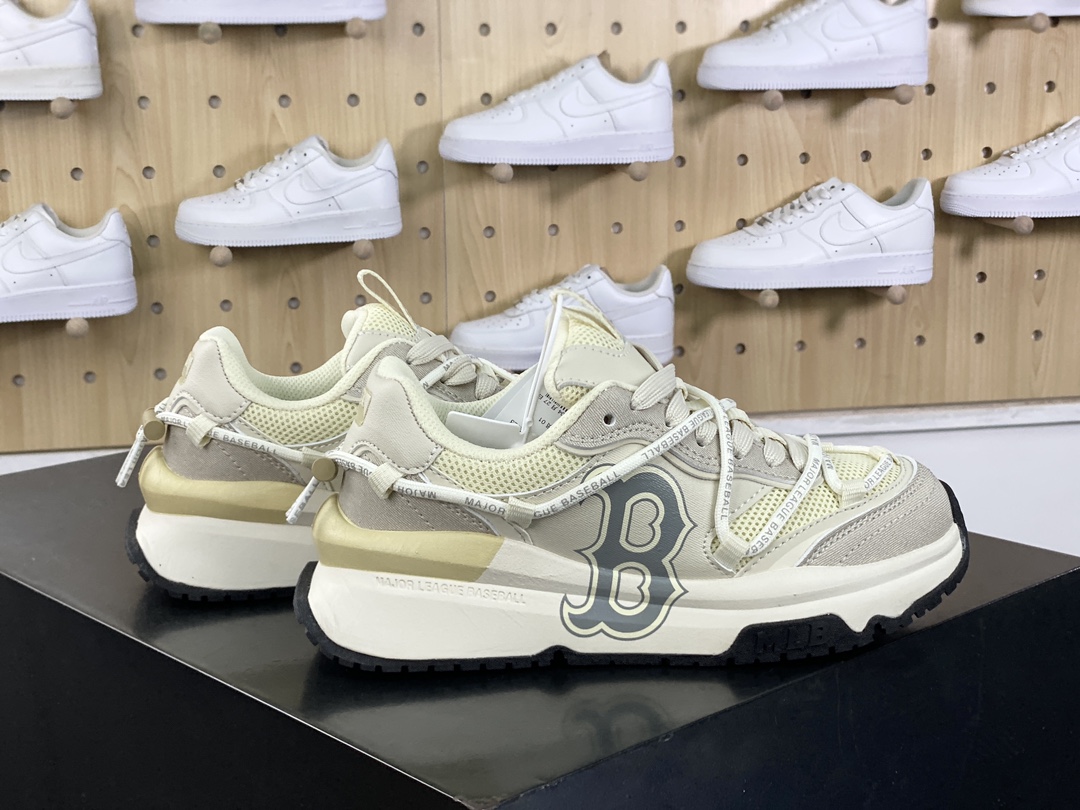 Boston Red x MLB Chunky Runner Liner Lace Liner running shoes ”Cream White Gray B Letter Print Lace” 3ARNCRA4N-GP001