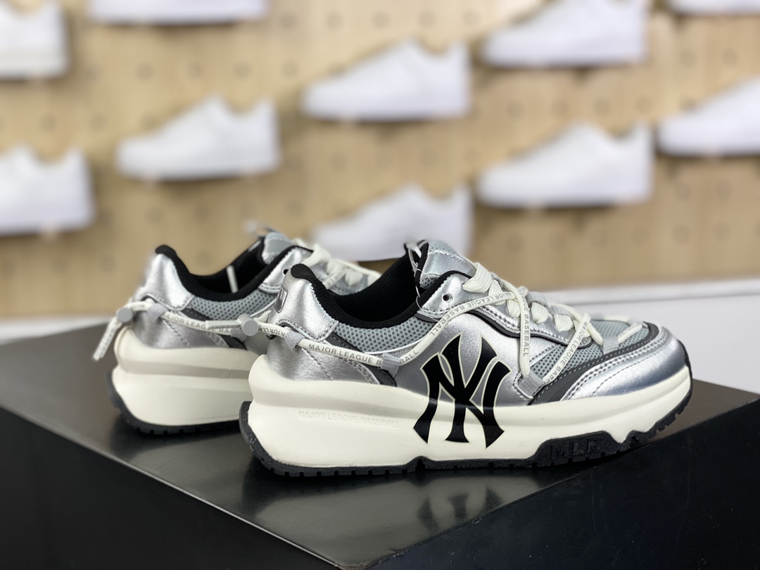 180 New York Yankees x MLB Chunky Runner Liner Lace 慢跑鞋“金属银黑NY字母印花绑绳”3ARNCRL4N-GP001