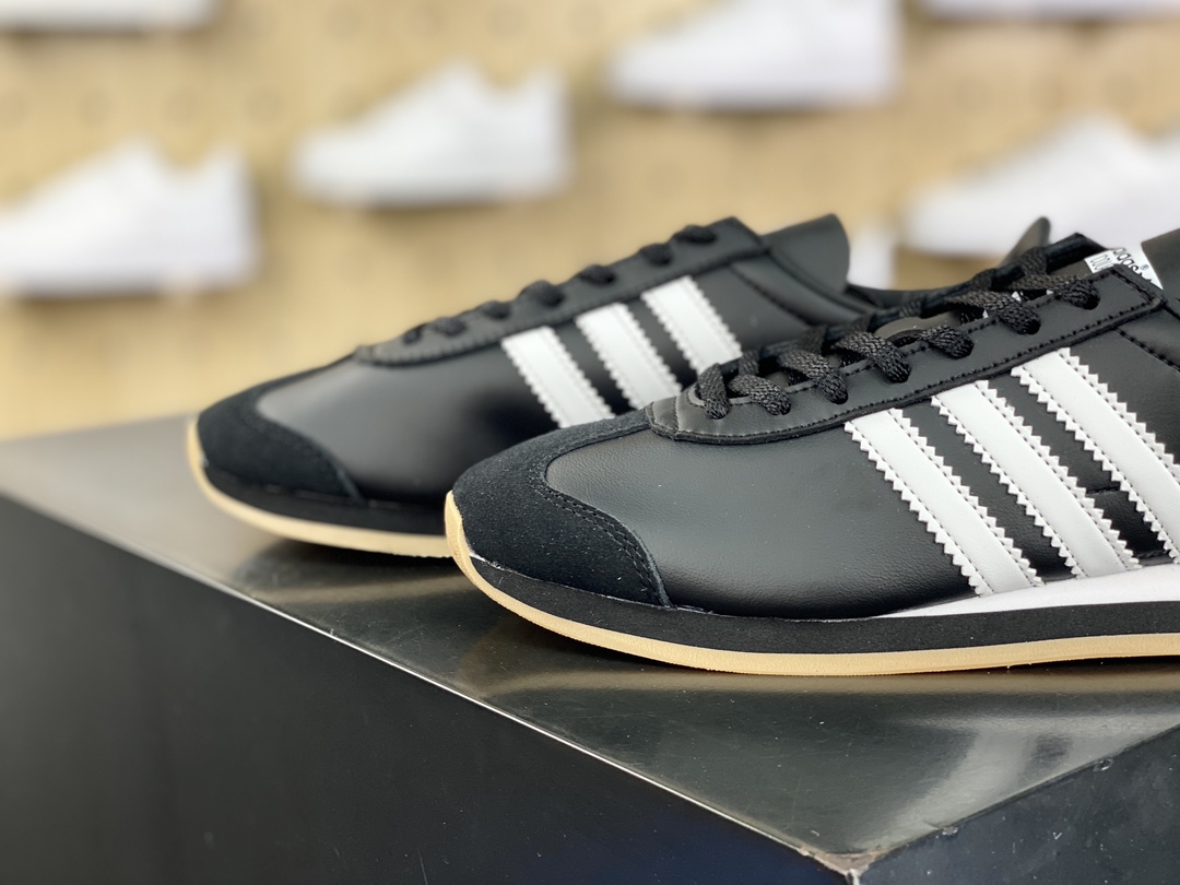 Adidas Country OG National Series Low-top Classic Jogging Shoes ”Leather Black and White Raw Rubber Sole” IE4231