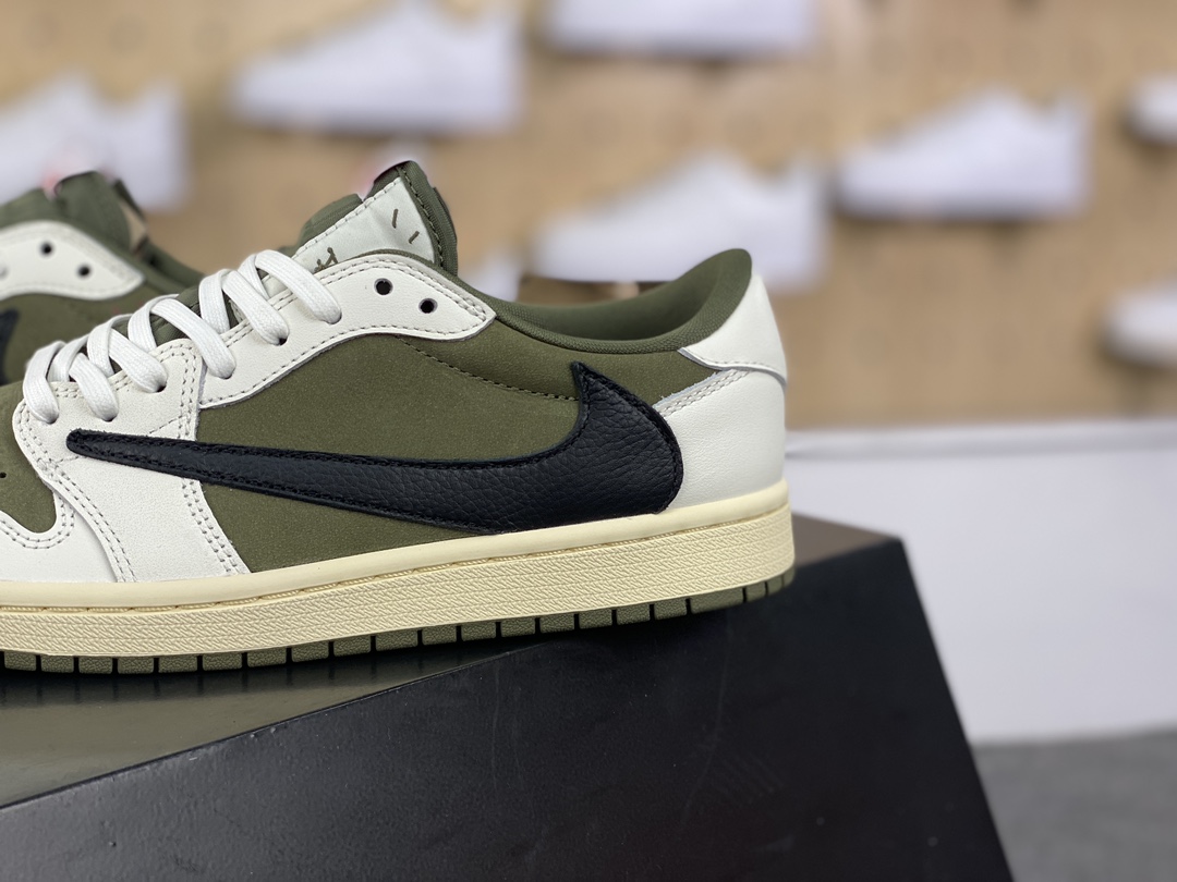 400 Travis Scott x Nike Air Jordan 1 Low OG"Medium Olive"AJ1乔丹一代篮球鞋“TS联名反转橄榄绿白黑倒钩10.0”DM7866-200