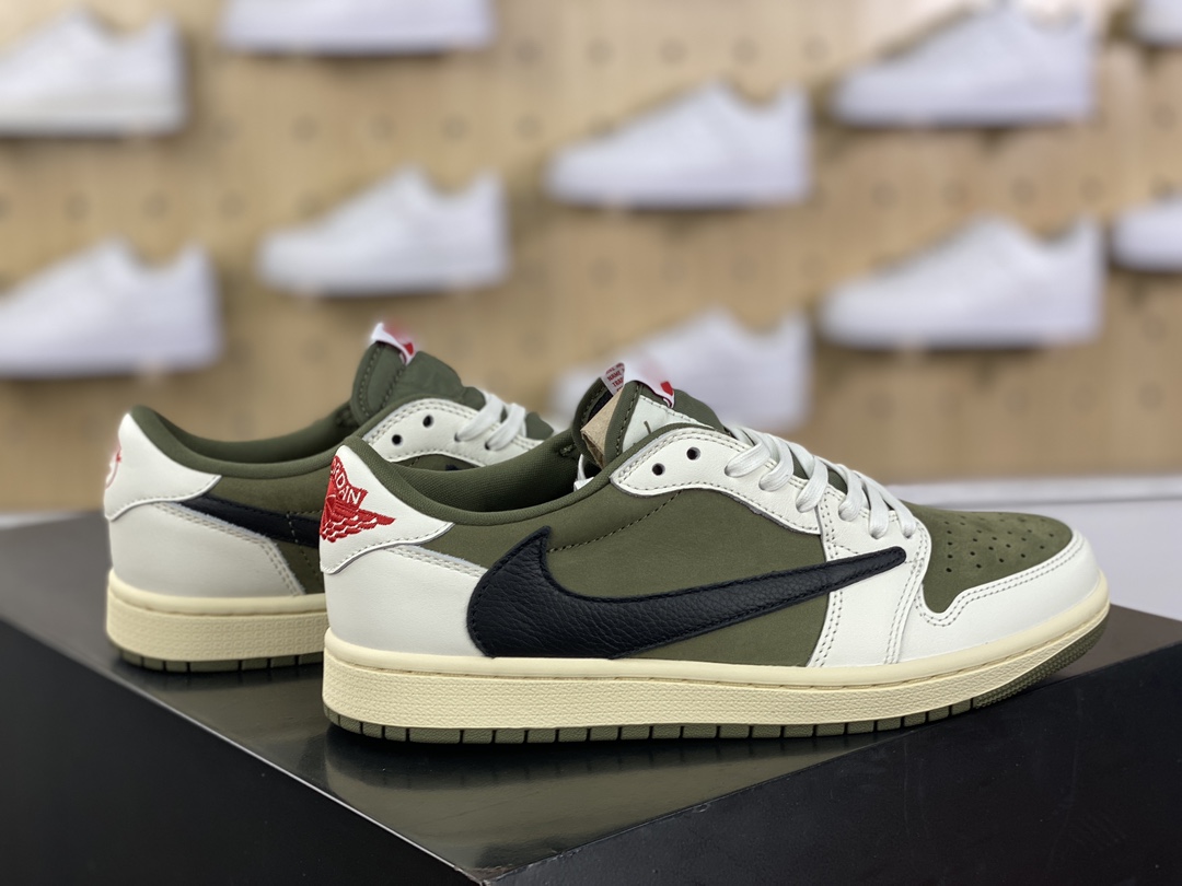 400 Travis Scott x Nike Air Jordan 1 Low OG"Medium Olive"AJ1乔丹一代篮球鞋“TS联名反转橄榄绿白黑倒钩10.0”DM7866-200