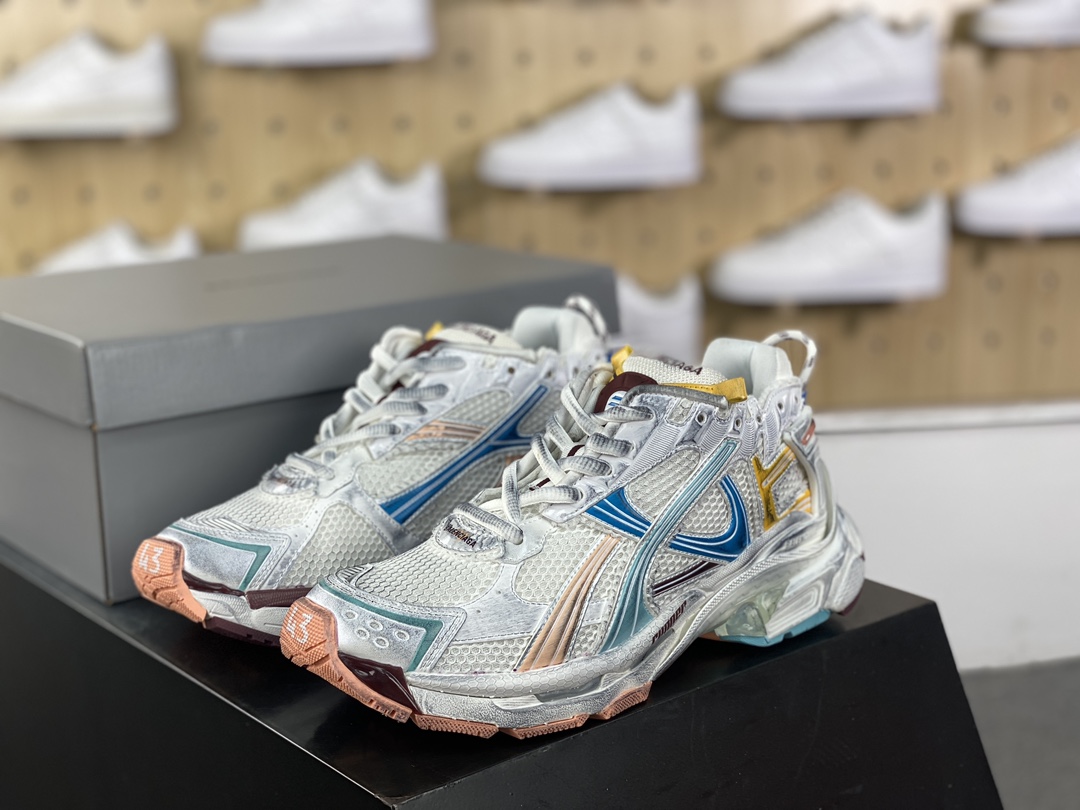 500 巴黎世家BALENCIAGA Runner Sneaker”White/Blue/Peach”2.0慢跑慢跑鞋“2.0解构破坏黑钱了桃粉紫”772774 W3RMU 9754