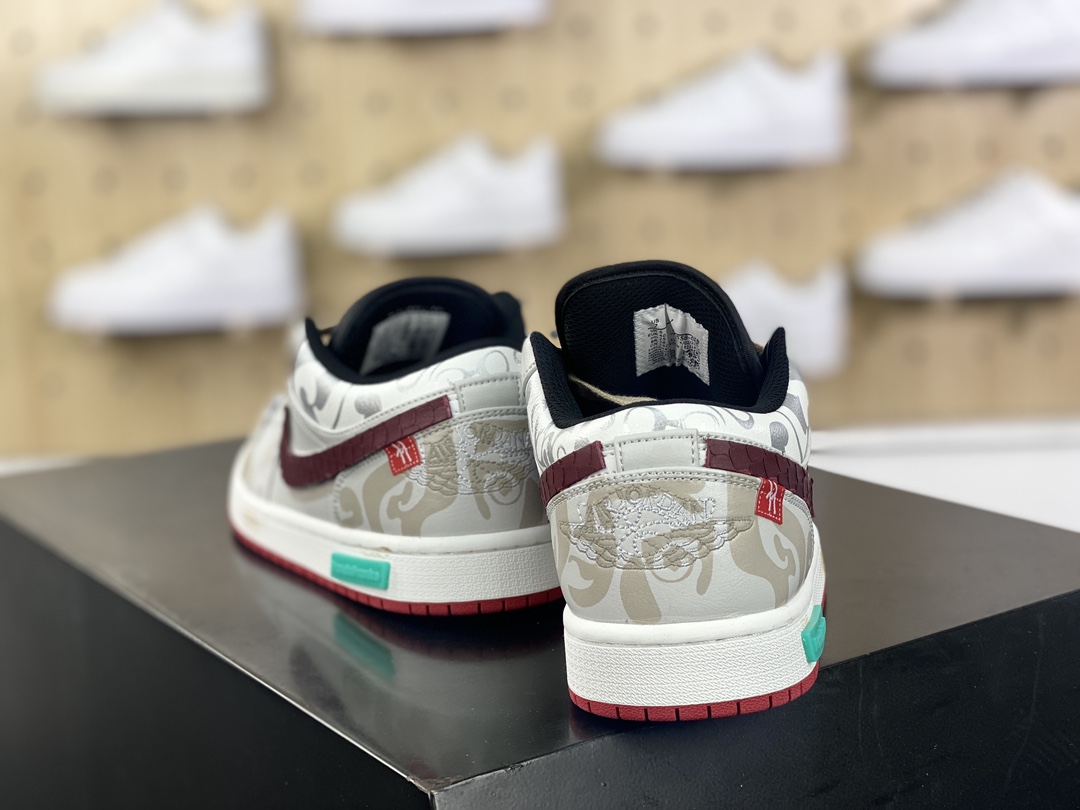 280 耐克Nike Air Jordan 1 Low"Year of the Dragon"AJ1乔丹一代低帮篮球鞋“米灰红游龙则灵绑绳”553558-066