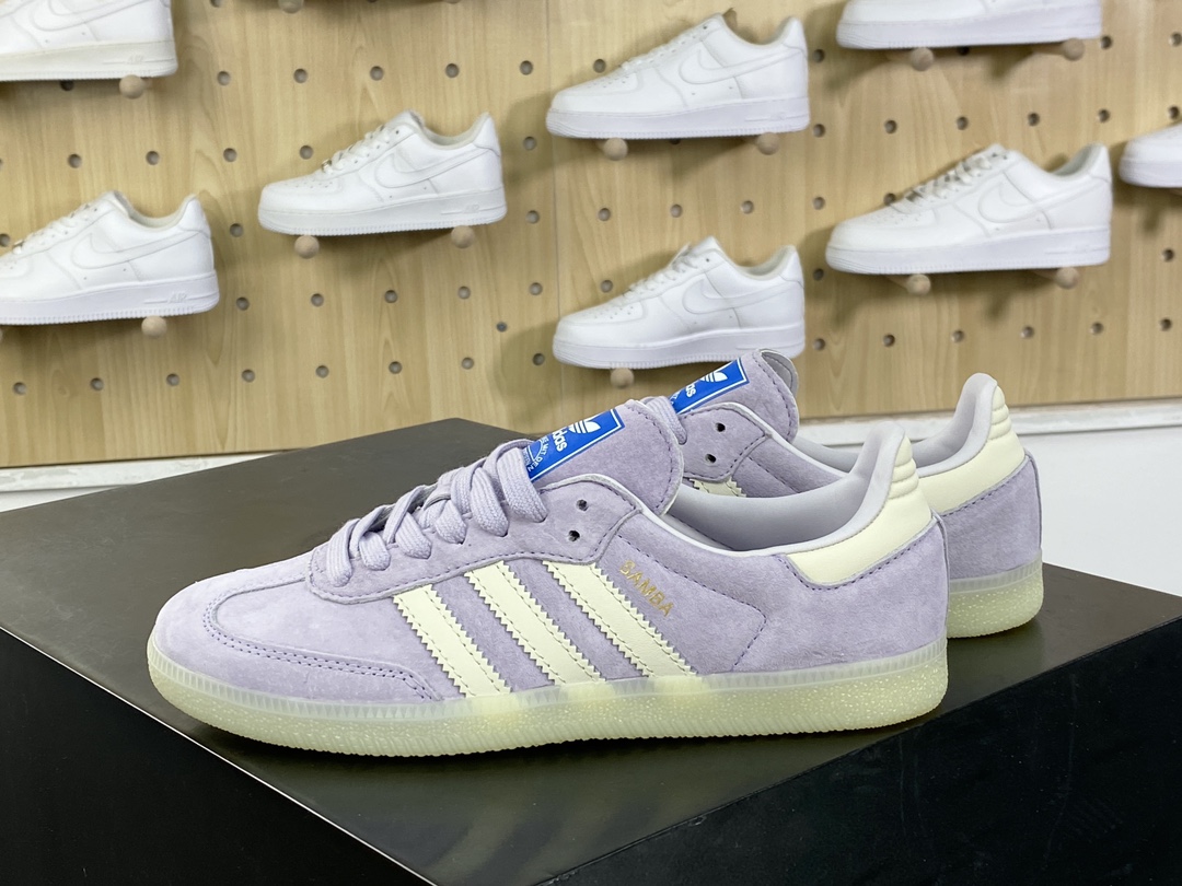 160 三叶草Adidas Wmns Originals Samba OG”Purple/Off White”桑巴舞板鞋“麂皮浅紫奶白”IG6176