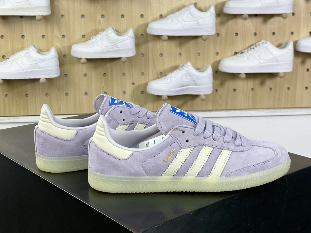 160 三叶草Adidas Wmns Originals Samba OG”Purple/Off White”桑巴舞板鞋“麂皮浅紫奶白”IG6176