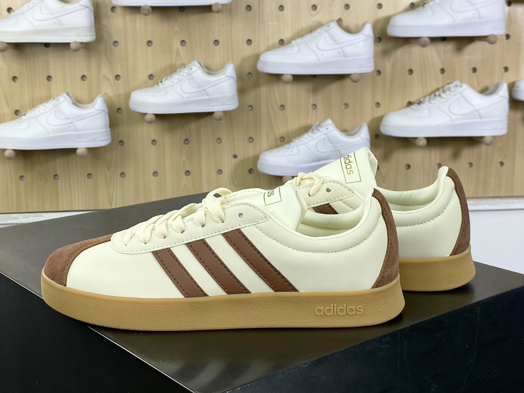 150 阿迪达斯Adidas Neo VL Court Lifestyle 2.0 学院板鞋“皮革奶白摩卡棕生胶底”ID6016