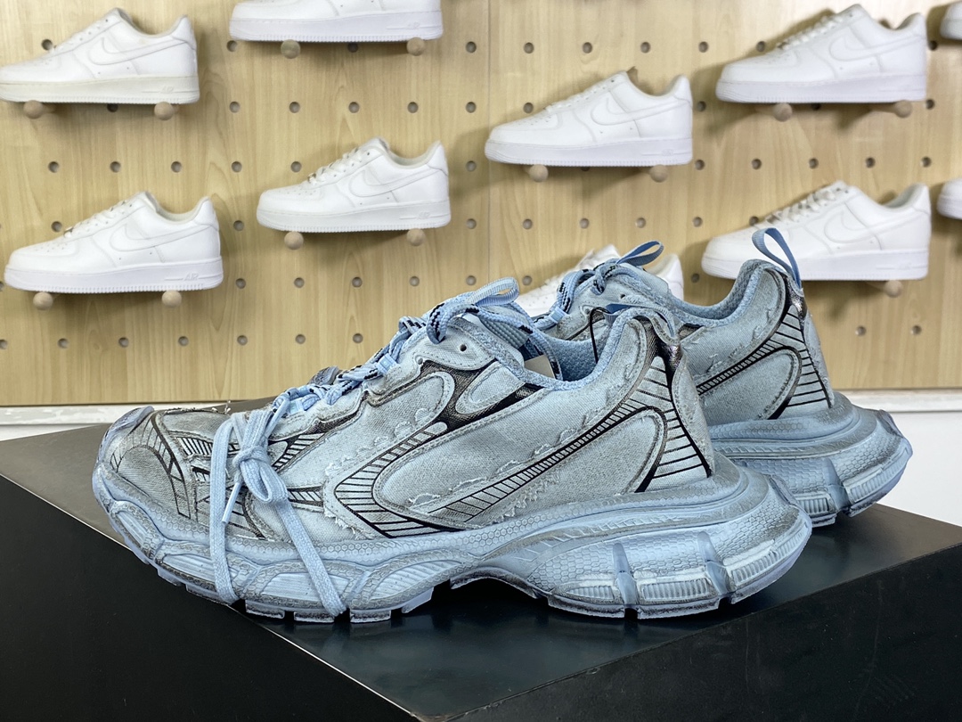 500 巴黎世家BALENCIAGA 3XL Sneakers 3+系列低帮慢跑鞋“帆布浅蓝黑”734734 W3XDC 4000