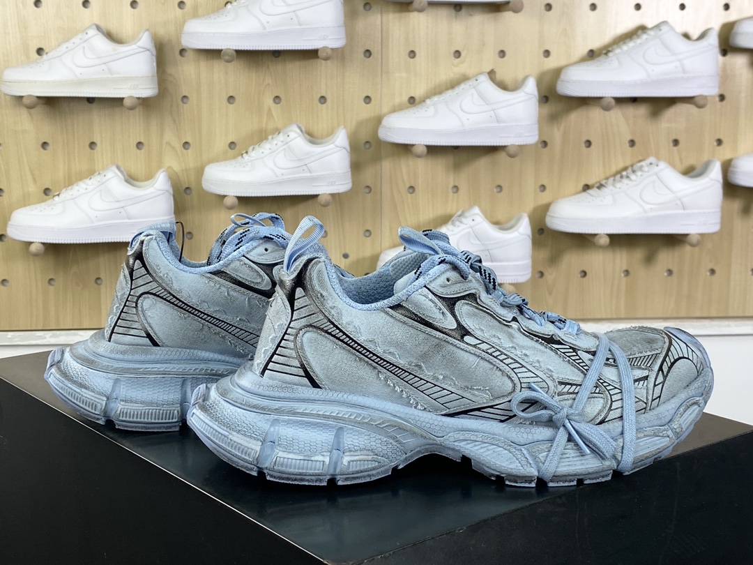 500 巴黎世家BALENCIAGA 3XL Sneakers 3+系列低帮慢跑鞋“帆布浅蓝黑”734734 W3XDC 4000