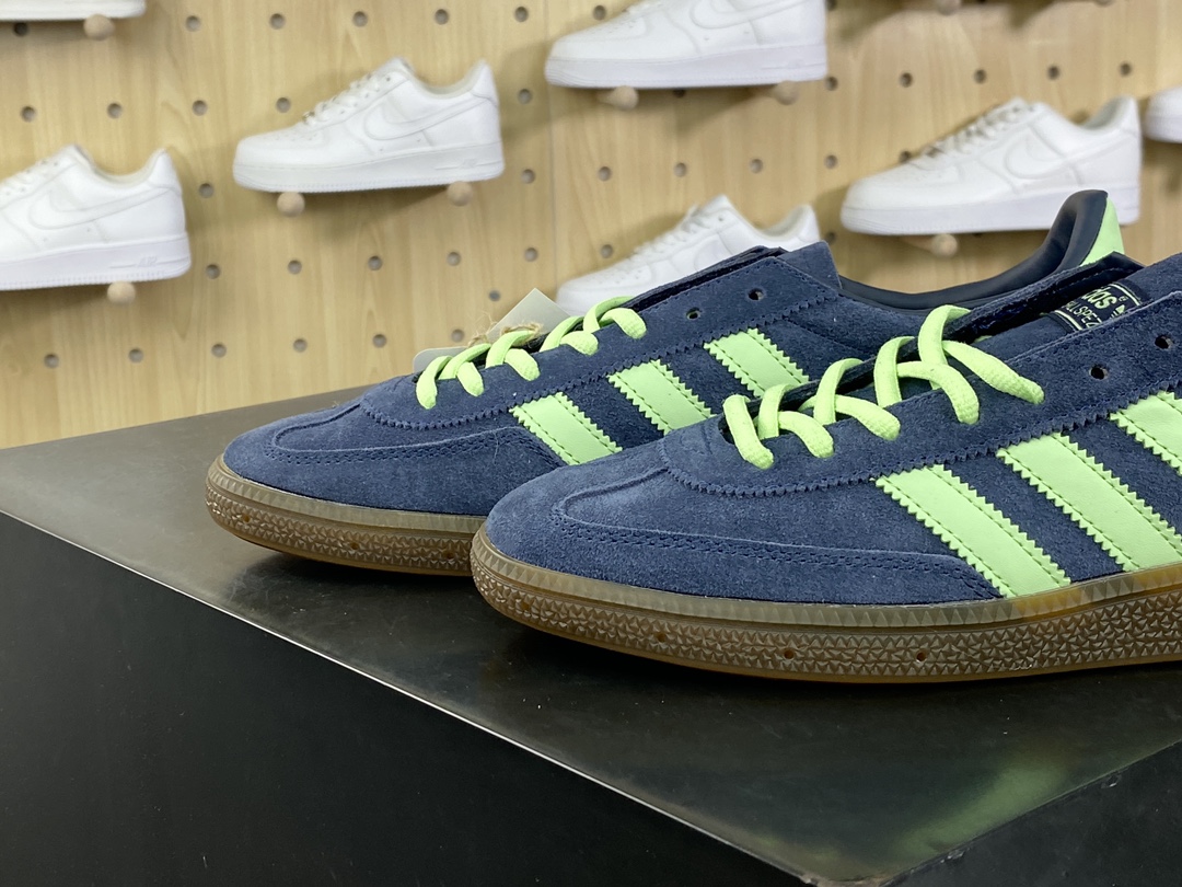 180 阿迪达斯Adidas Originals Handball SPZL 板鞋“翻毛曜石蓝荧光绿生胶底”IH7497