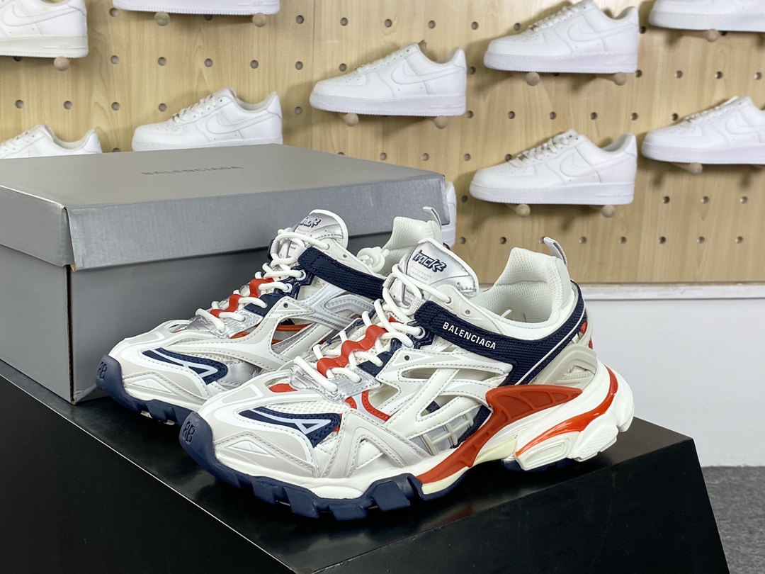 520 巴黎世家BALENCIAGA Track 2 Sneakers”Bule white red”轨道慢跑鞋“镂空白灰皇家青红”568614 W3AE2 1248