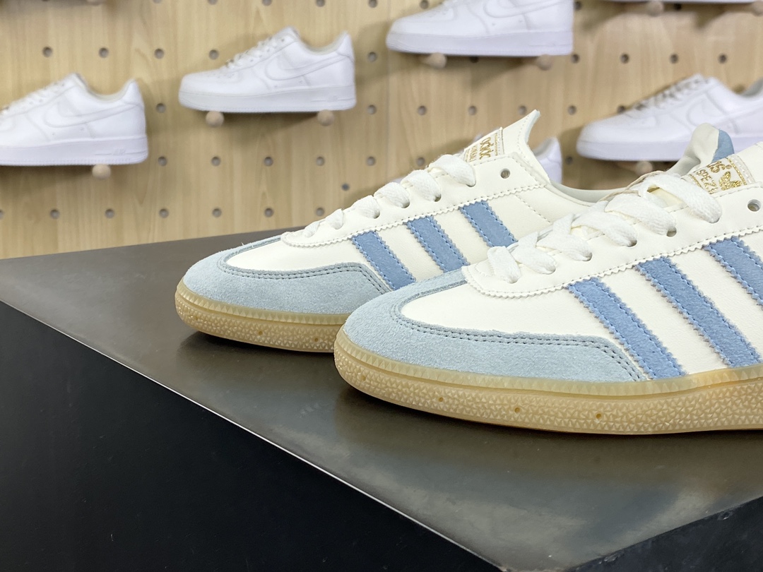 140 阿迪达斯Adidas Originals Handball SPZL 手球板鞋“皮革奶白浅蓝焦糖底”IE3710