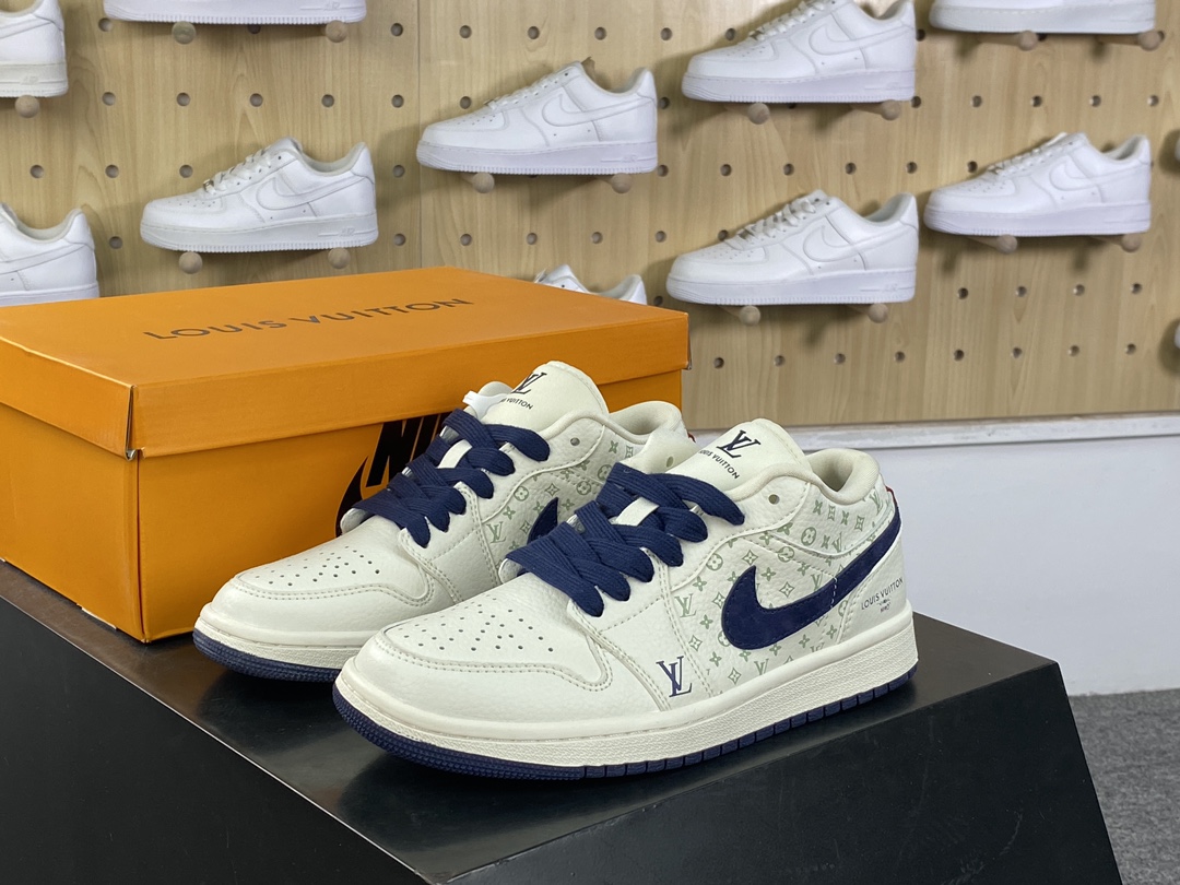 280 Louis Vuitton x Travis Scott x Nike Air Jordan 1 Low OG SP”Black/Beige LV Monogram”AJ1篮球鞋“TS联名米白深灰LV印花”WG8850-001