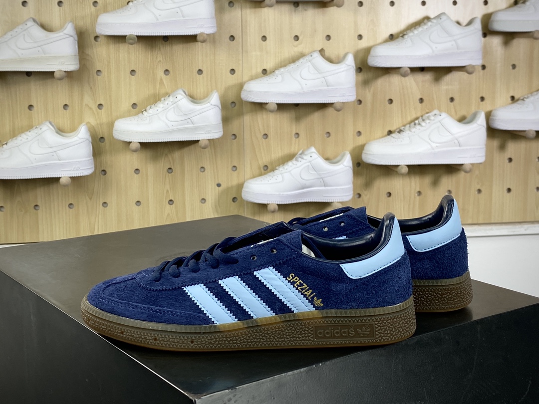 160 阿迪达斯Adidas Originals Handball SPZL 板鞋“翻毛藏蓝浅蓝LOGO焦糖底”BD7633