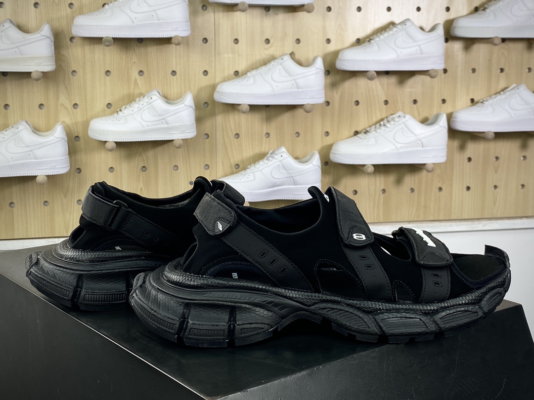 350 巴黎世家BALENCIAGA 3XL Sandals 3+系列低帮魔术贴凉鞋“全黑白LOGO”786956 W3XLT 1000