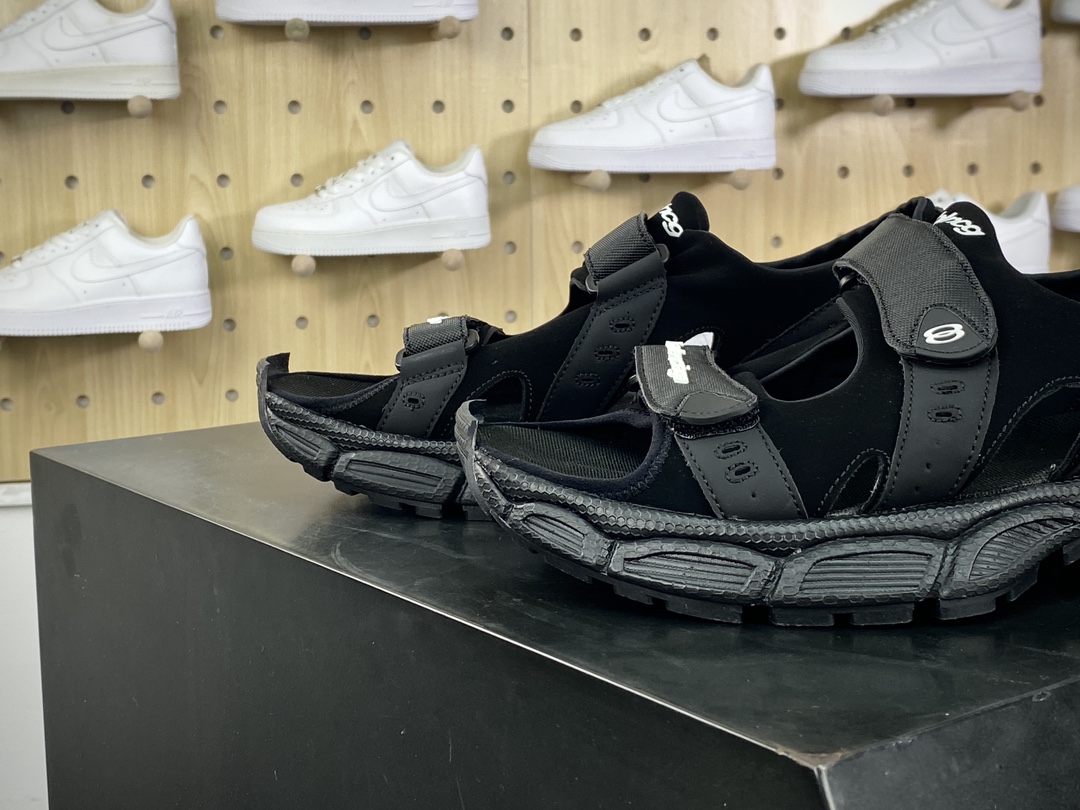 350 巴黎世家BALENCIAGA 3XL Sandals 3+系列低帮魔术贴凉鞋“全黑白LOGO”786956 W3XLT 1000